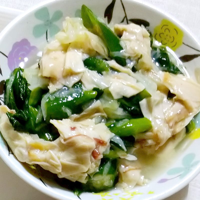 湯葉と食べるオクラと菜の花のお浸し